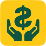 一个在美元符号下面显示成杯状的手的图标，代表财政支持.